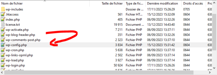 Accès en FTP au fichier wp-config